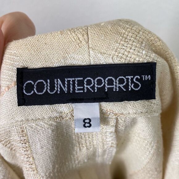 Vintage Counterparts Beige Striped Plaid Textured Blazer Jacket - Picture 4 of 5